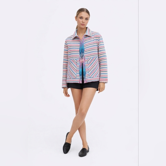 Zara Jackets & Blazers - Zara Pastel Striped Jacket with Multicolor Fringe